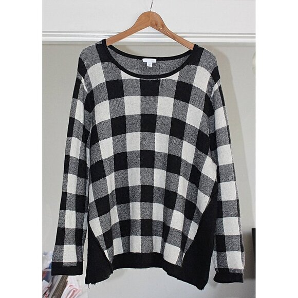 J Jill - Women's Buffalo Check Cotton Wool Blend Crewneck Pullover - XL - Picture 1 of 7